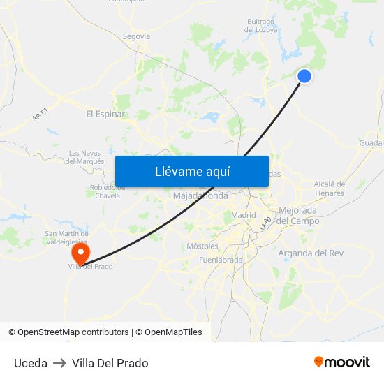 Uceda to Villa Del Prado map