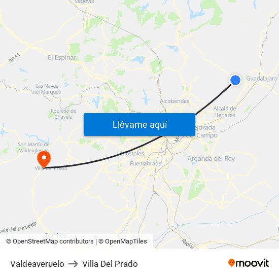 Valdeaveruelo to Villa Del Prado map