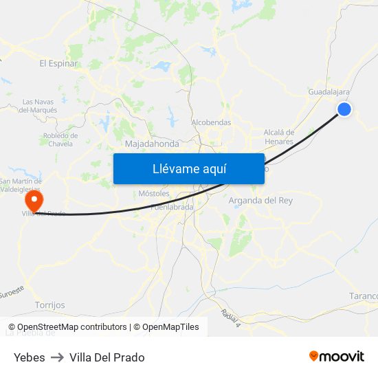 Yebes to Villa Del Prado map
