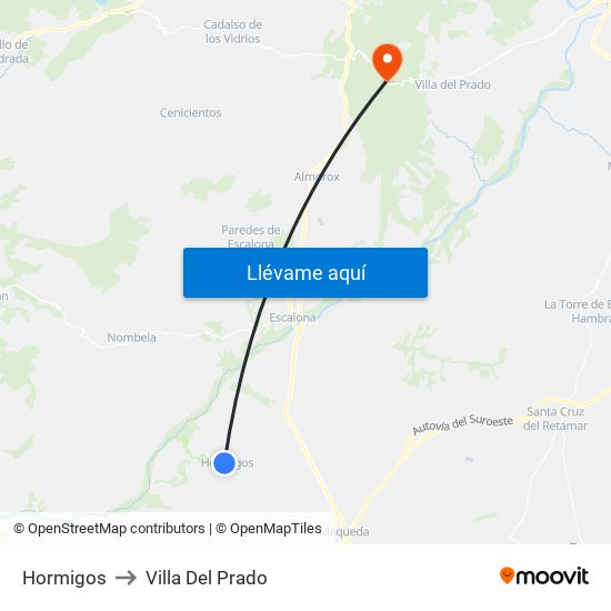 Hormigos to Villa Del Prado map