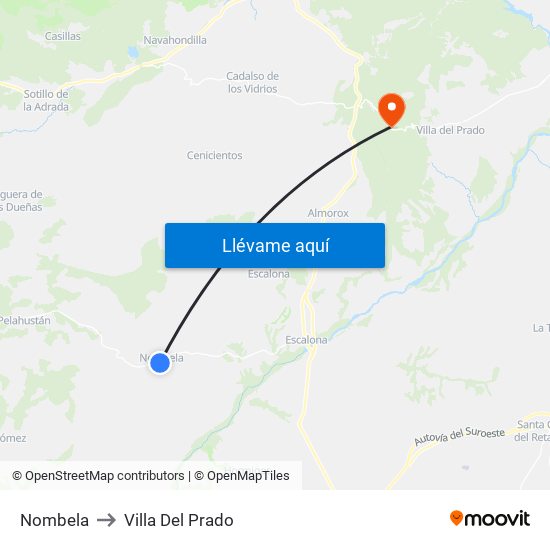 Nombela to Villa Del Prado map