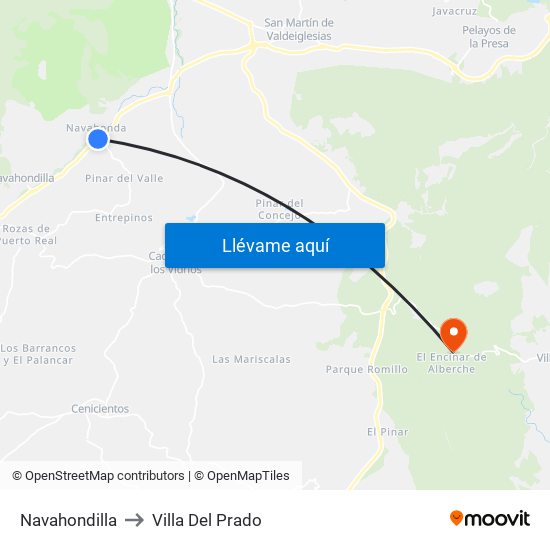 Navahondilla to Villa Del Prado map