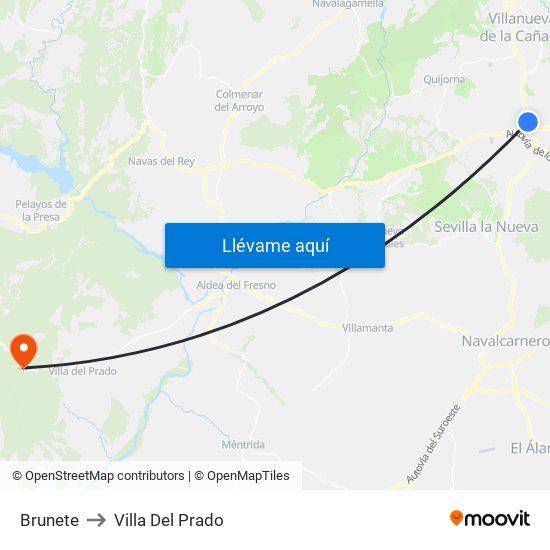 Brunete to Villa Del Prado map