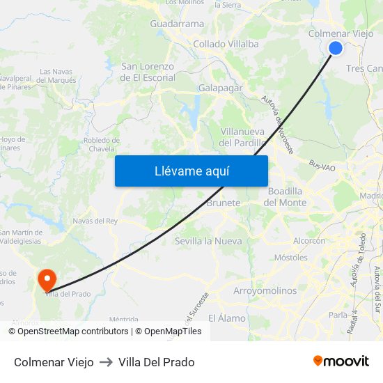 Colmenar Viejo to Villa Del Prado map