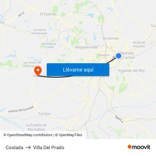Coslada to Villa Del Prado map