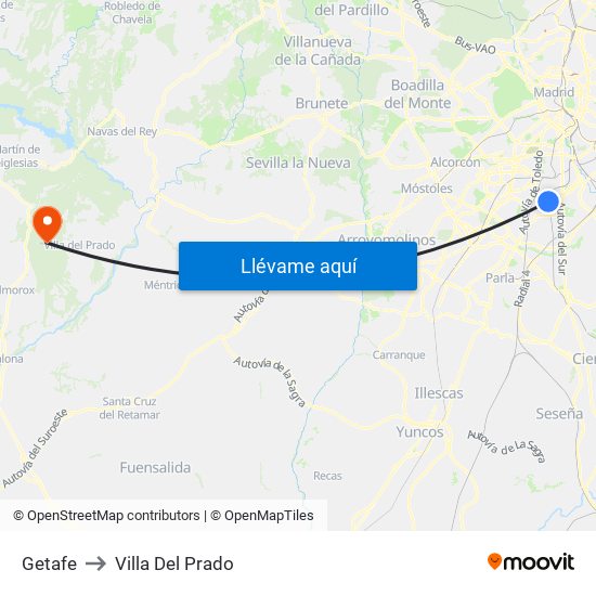 Getafe to Villa Del Prado map