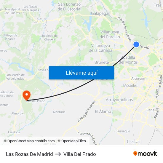 Las Rozas De Madrid to Villa Del Prado map