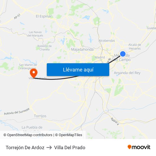 Torrejón De Ardoz to Villa Del Prado map