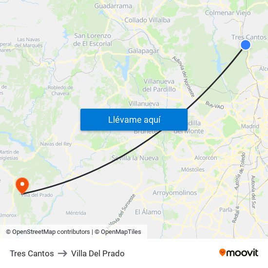 Tres Cantos to Villa Del Prado map
