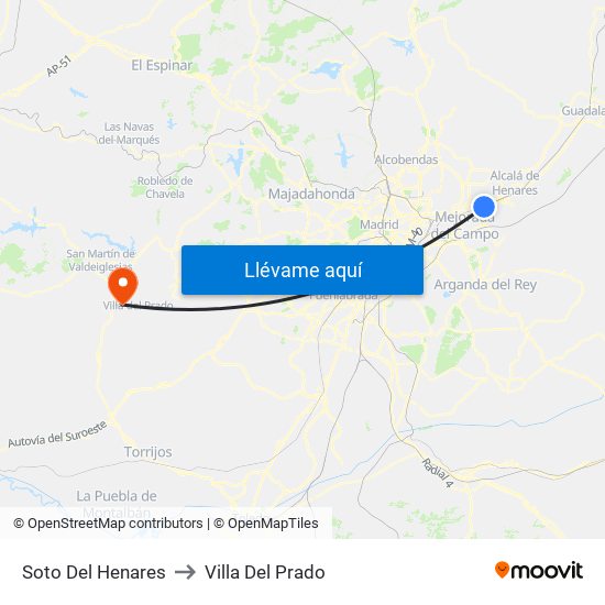 Soto Del Henares to Villa Del Prado map