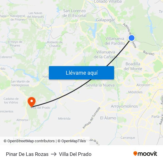 Pinar De Las Rozas to Villa Del Prado map