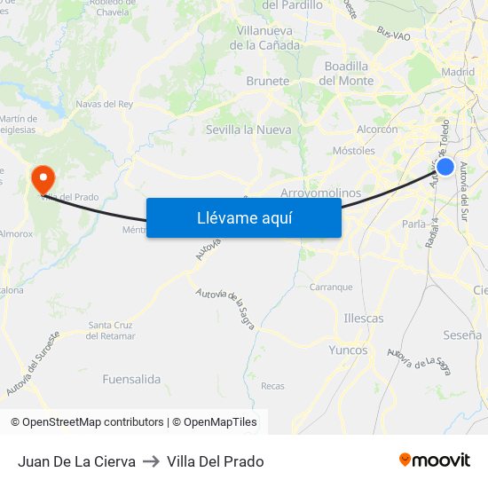 Juan De La Cierva to Villa Del Prado map
