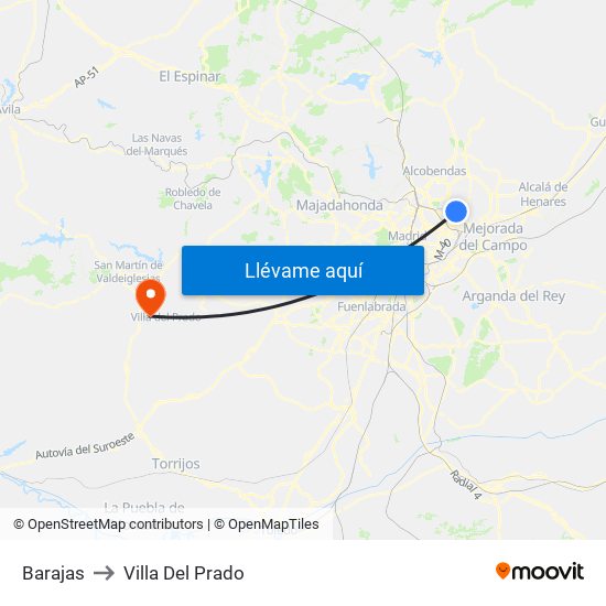 Barajas to Villa Del Prado map