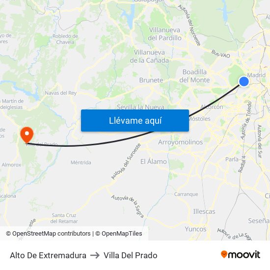 Alto De Extremadura to Villa Del Prado map