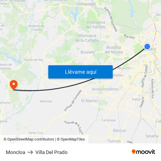 Moncloa to Villa Del Prado map