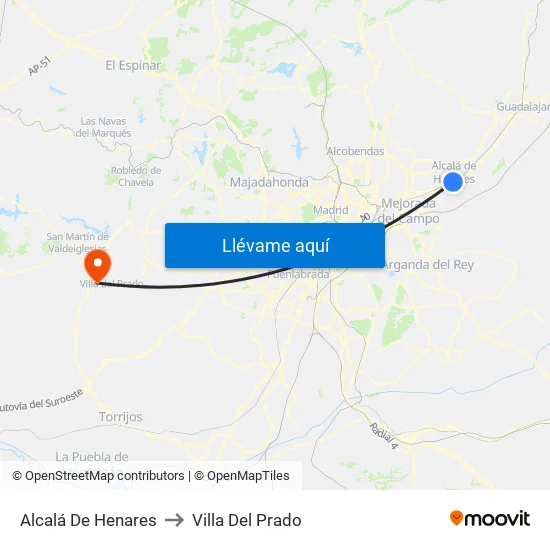 Alcalá De Henares to Villa Del Prado map