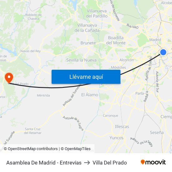 Asamblea De Madrid - Entrevías to Villa Del Prado map