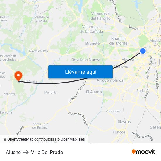 Aluche to Villa Del Prado map