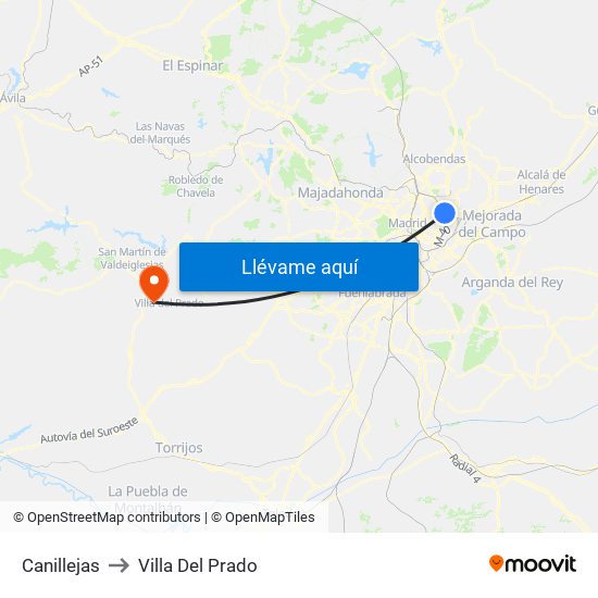 Canillejas to Villa Del Prado map