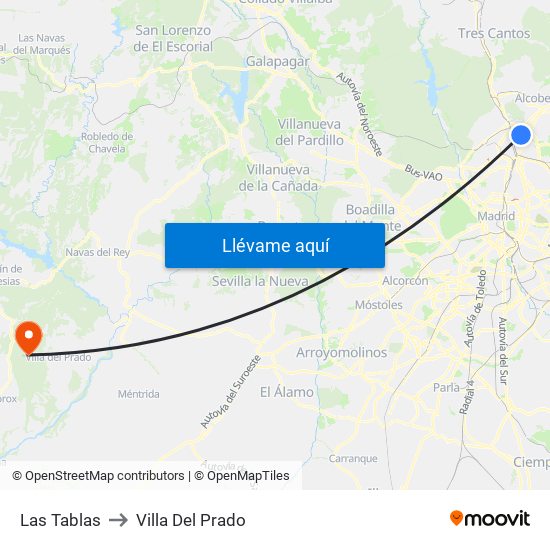 Las Tablas to Villa Del Prado map