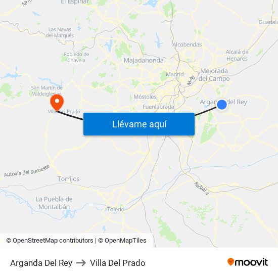 Arganda Del Rey to Villa Del Prado map
