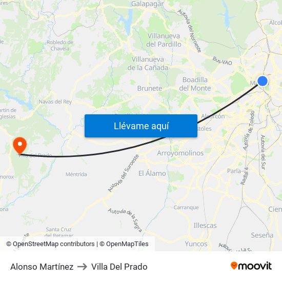 Alonso Martínez to Villa Del Prado map