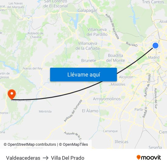 Valdeacederas to Villa Del Prado map