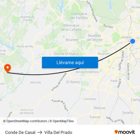 Conde De Casal to Villa Del Prado map