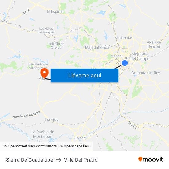 Sierra De Guadalupe to Villa Del Prado map