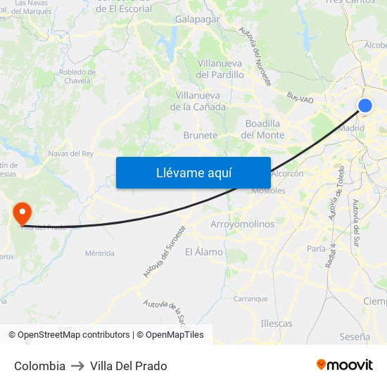 Colombia to Villa Del Prado map