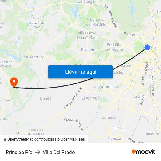 Príncipe Pío to Villa Del Prado map