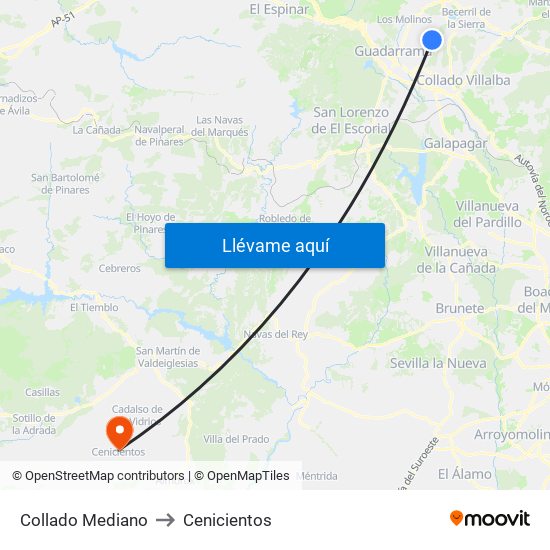 Collado Mediano to Cenicientos map