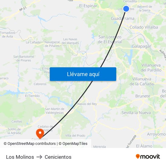 Los Molinos to Cenicientos map