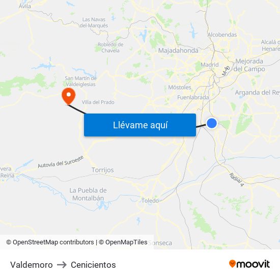 Valdemoro to Cenicientos map