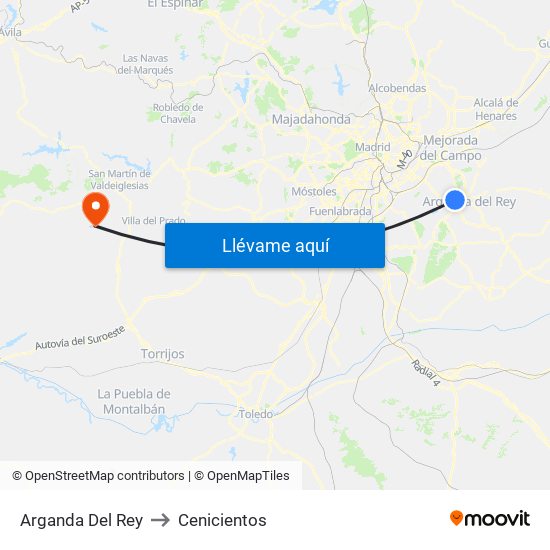 Arganda Del Rey to Cenicientos map