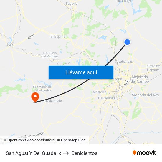 San Agustín Del Guadalix to Cenicientos map