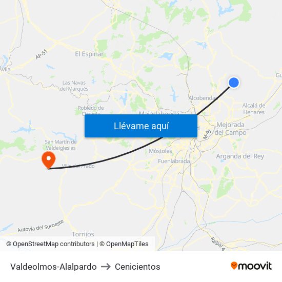 Valdeolmos-Alalpardo to Cenicientos map