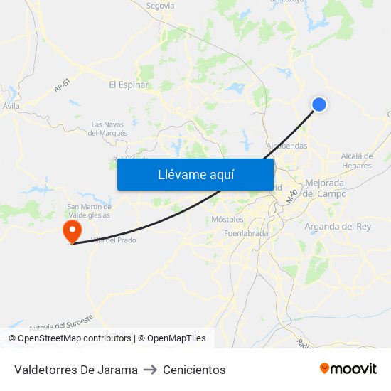 Valdetorres De Jarama to Cenicientos map