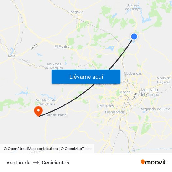 Venturada to Cenicientos map