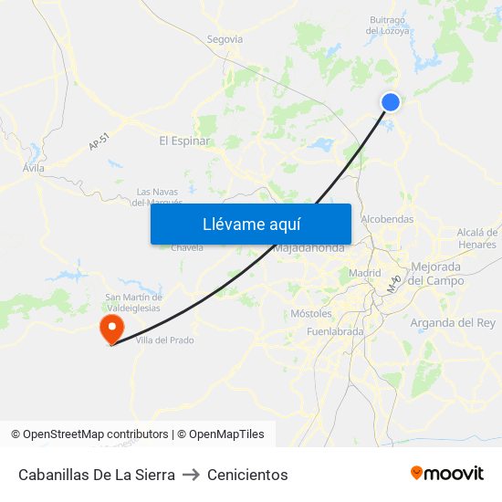 Cabanillas De La Sierra to Cenicientos map
