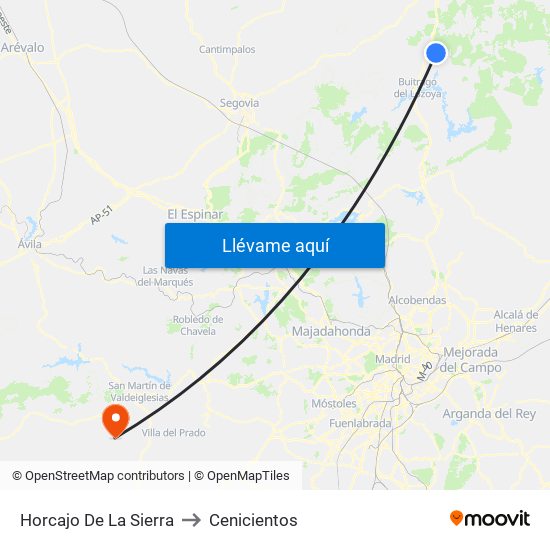 Horcajo De La Sierra to Cenicientos map