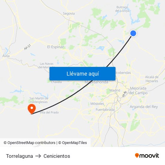 Torrelaguna to Cenicientos map