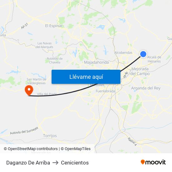 Daganzo De Arriba to Cenicientos map