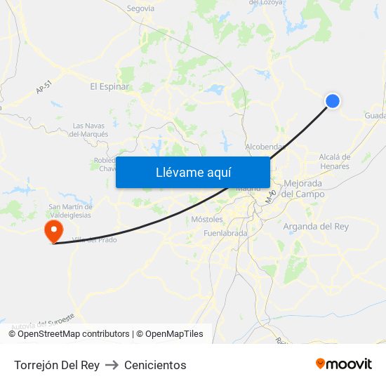Torrejón Del Rey to Cenicientos map