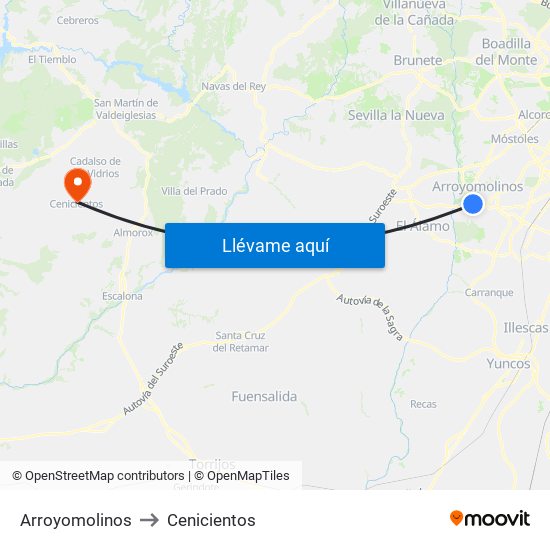 Arroyomolinos to Cenicientos map