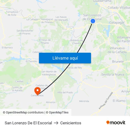 San Lorenzo De El Escorial to Cenicientos map