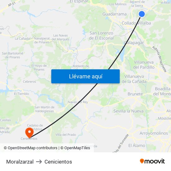Moralzarzal to Cenicientos map
