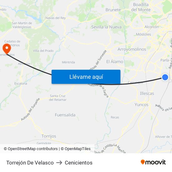 Torrejón De Velasco to Cenicientos map
