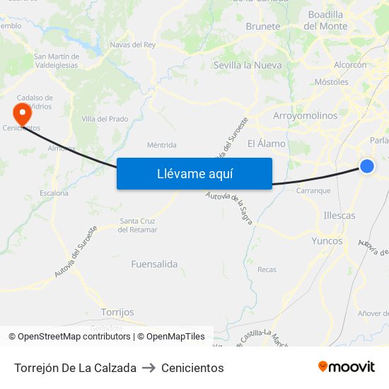 Torrejón De La Calzada to Cenicientos map
