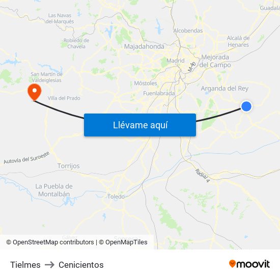 Tielmes to Cenicientos map